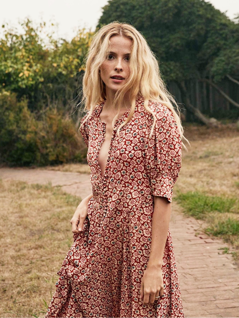 Doen Laurel Dress in Rust Bellflower Blossom Size Small‎ Pink Red Floral
